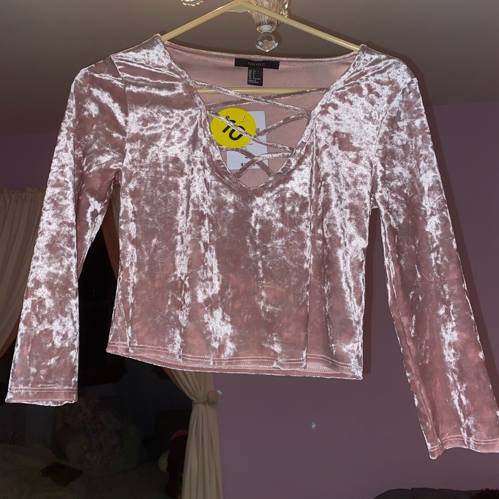 Never worn Forever 21 velvet lace up top